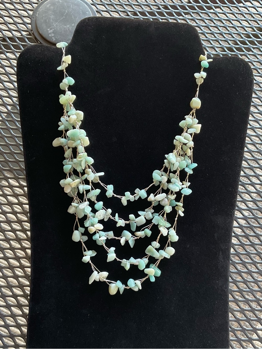 Lucas Lameth Amazonite Multi Strand Floating Chip Necklace 925 Sterling Silver